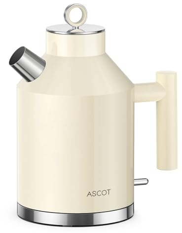 ASCOT Electric Kettle, 1.5L Stainless Steel Interior, Plastic-Free, 2200W Fast Boil, Retro Design, Auto Shut-Off & Boil-Dry Protection - Beige