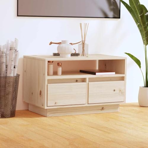 Mhdvray TV-Schrank 60x35x37 cm aus massivem Kiefernholz, Modernes Lowboard mit 2 Schubladen und offenem Fach, Robustes TV-Board für Wohnzimmer, Schlafzimmer & Flur
