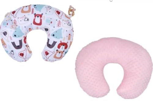 2 PC Baby Nursing Pillow Cover, U Shaped Detachable Pillowcase, Newborn Nursing Pillowcase Slipcovers Cushion Cover for Comfortable Nursing Support Baby Pillow (Pink ＆ Cute Bear)