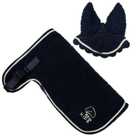 Brama West HKM Hobby Horsing Teddy Love Set für Steckenpferde – Kuschelige Ohrenhaube & Decke aus Teddyfell - hochwertiges Hobby Horse Zubehör (Navyblau)