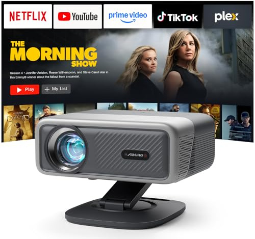 Smart Beamer 4K 【Offiziell APPs & Dolby Audio】3500 ANSI Video Projektor, Autofokus&Trapezkorrektur, VISSPL 1080P Full HD WiFi6 Bluetooth Heimkino/Outdoor Beamer mit 360°-Halter, für Handy/PC(Schwarz)
