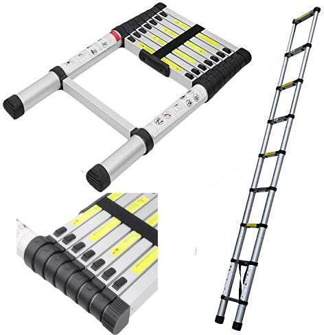 Telescopic Ladder Portable Multi Purpose Aluminium Folding Ladders Extension Extendable Steps Ladder EN 131 for Outdoor & Indoor Builder DIY Easy Carrying 2.6M/8.6FT