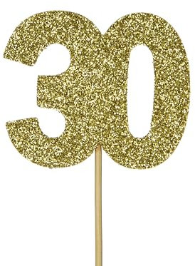Anniversary House 12 Pcs Gold Glitter Birthday Age 30 Cake Toppers, 3.8 x 4.5cm Cupcake Toppers, 30th Anniversary Decorations, Number 30 Birthday Cake Decorations, Paper, J063