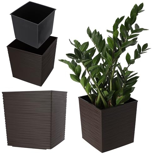 KADAX Vaso da fiori in plastica, resistente alle intemperie, per balcone e terrazza, leggero, con intarsio, vaso per piante (marrone, altezza: 30 cm)