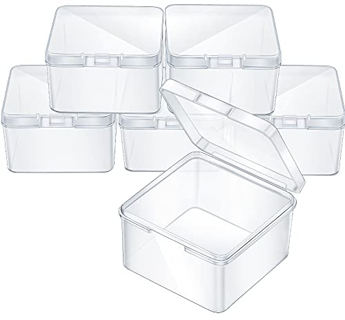 Jetec 6 Pieces Small Clear Plastic Storage Box, 2.5 x 2.5 x 1.6 Inch | Hinged Lids, Mini Plastic Containers Box for Collecting Small Items Beads Jewelry Crafts, Compact Portable Storage