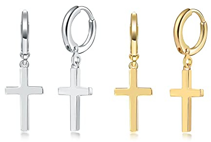 CERSLIMO Pendientes de plata de ley 925, pequeños pendientes de cruz, pendientes de aro para hombre y mujer, Cobre