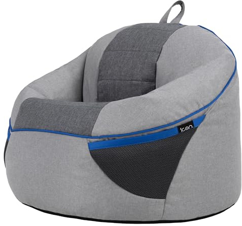 icon Alpha Kids Bean Bag, Grey, Gaming Chair for Kids, Bean Bag with Filling Included for Girls and Boys, Childs Chair, Beanbags for Children, Gaming Room, Playroom Décor, Bedroom Accessories