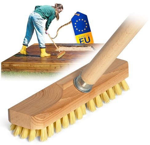 Estropajo y mango de madera con cerdas, limpiaparabrisas PPN, cepillo para suelos, ideal para balcón, terraza, jardín, interior y exterior