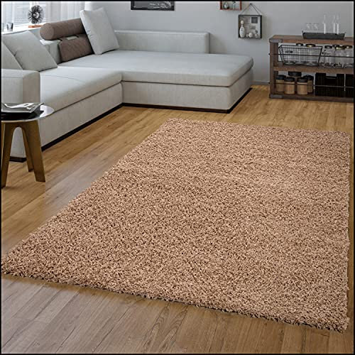TT Home Wohnzimmer Teppich Hochflor Langflor Shaggy Soft Unifarben Modern Einfarbiges Design, Farbe: Beige, Größe:160x220 cm