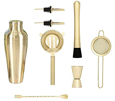 Liudan Cocktail Shaker Cocktail Shaker Set Cocktail Making Matte Black 11 Piece Stainless Steel Cocktail Shaker Set Bar Tool for Mixing Margarita, Manhattan Shaker (Color : Gold Plated)