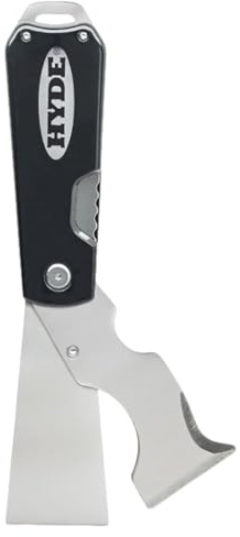 Hyde Dual Blade Folding Painter's Tool 5-in-1 Stainless Steel Folds Closed, Flex 1-1/2 Inch, Cleans Rollers, Spreads Compound, Scrapes, Cleans Out Cracks, Opens Cans and Boxes