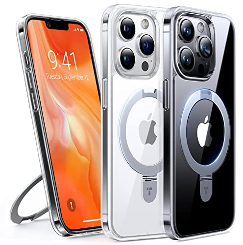 TORRAS Ostand für iPhone 14 Pro Hülle für MagSafe (Nr.1 Magnetkraft, Unsichtbarer Ständer, Militärischer Schutz) Stoßfest Handyhülle iPhone 14 Pro Case Kratzfeste Schutzhülle All-in-One Transparent