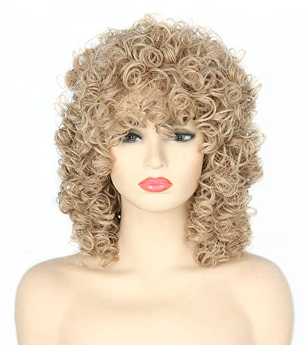 Topcosplay Damen Perücke - Afro Lang Gelockt, Halloween & Karneval Mottoparty Perücke (Blonde)