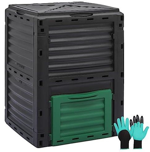 MoNiBloom 80 Gallon Large Compost Bin, BPA Free Outdoor Composting Tumblers for Garden Patio, All-Season Fast Working Rotating Chamber Composters for Garden Patio w/Sliding Door