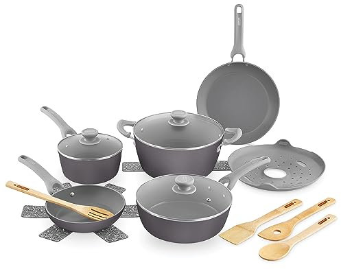 DASH Dream Green Antihaft-Keramik-Kochgeschirr-Set, 15-teilig, Schiefergrau – recyceltes Aluminium und Keramik, Antihaft-Kochgeschirr-Set, ofenfest und kompatibel mit allen Herdarten