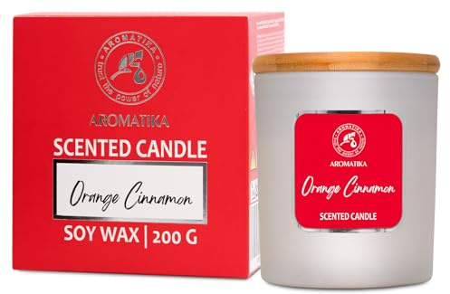 Bougie Parfumée Orange Cannelle 200g - Bougie de Cire de Soja - Bougie à Huile Essentielle de Orange et de Cannelle - Parfum de Noël - Aromathérapie - Idée pour Anniversaire - Noël