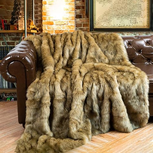 DASJD Felldecke, 150 X 200 cm Kuscheldecke Fellimitat, Webpelzdecke als Tagesdecke und Fellkissen für Bettsofa Couch Stuhl,Gelb