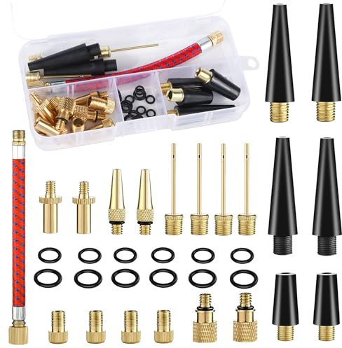 YiliYa 34pcs Fahrradventil Adapter Set, Alle Fahrrad Adapter Französisches Ventil, Französisches Ventil Adapter mit Sortierbox, Kompressor Ventiladapter, Luftpumpe Adapter