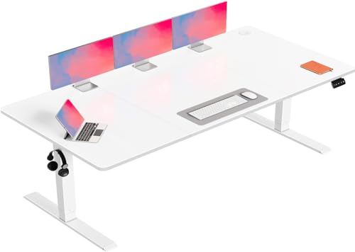 Flamaker Höhenverstellbarer Schreibtisch, Elektrischer Schreibtisch Höhenverstellbar für Steh-Sitz, Computertisch mit Memory-Funktion, Stabiler Tisch Standing Desk, Bürotisch,180 x 80 cm,Weißlich