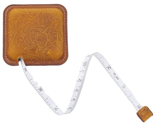 GORGECRAFT Cinta Métrica de Cuero Crazy Horse de 60 Pulgada/1.5M Costura Patrón de Flores de Cuero Genuino Mini Regla de Rollo de Medición Retráctil Cinta Métrica de Doble Cara Cuadrada Suave