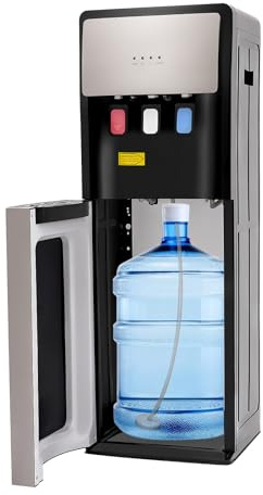 500W Bottom Loading Water Dispenser with 3 Temperature Settings, Hot & Cold Standing Water Dispenser Storage Cabinet Drinking Fountain for Home, Office, Holds 3 or 5 Gallon Bottles (Silver Grey)