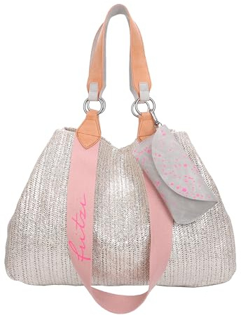 Fritzi Izzy Medium Limited Painted Straw Shopper Strohtasche Damen Sommer Festival Brillenetui-Anhänger Raffia-Optik 29 x 42 x 15 cm - Silver Jade, Nut, Nature, Black