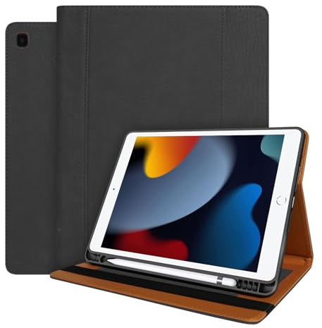 World biz Lederhülle für iPad 10.2, passend für iPad 9. Generation/iPad 8. Generation (2020)/7. Generation (2019), Premium-Lederhülle mit Tasche und Stifthalter, automatischer Schlaf-/Wachmodus,