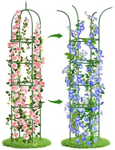 Traliccio da giardino per piante rampicanti, in metallo, 1,8 m, antiruggine, per piante rampicanti, per esterni, interni, obelisco da giardino, per piselli dolci, cetrioli e rose (1 pezzo, verde)