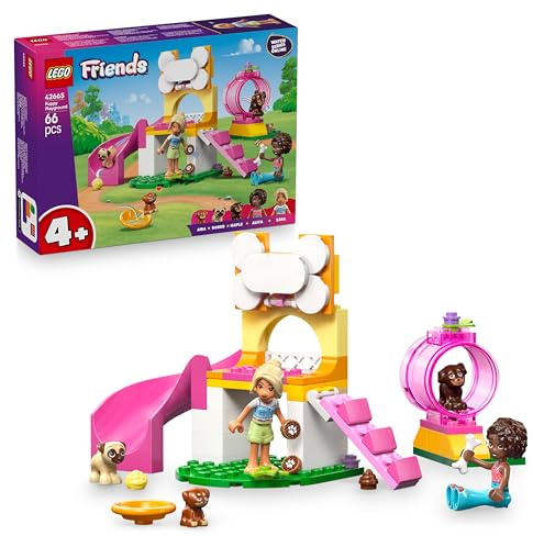 LEGO Friends L’Aire de Jeux des Chiots - Jouet de Construction - Parc avec Toboggan, 2 Mini-Poupées, 3 Figurines de Chiens & Accessoires - Cadeau Original pour Fille dès 4 Ans 42665
