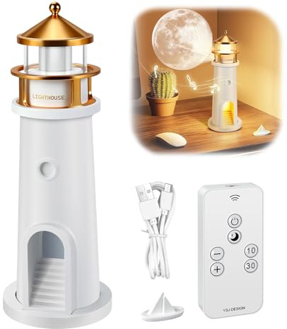 Faro decorativo, Lampada luna a LED, Luce di Proiezione Lunare, Lampada faro con telecomando, Proiettore di luci nordiche, soggiorno lighthouse