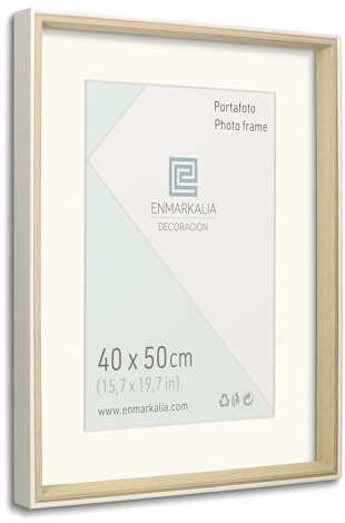 Marco de foto, medida 40 x 50 cm SIN paspartu y 30x40 cm CON paspartu, color Blanco - Madera con paspartu, para colgar en horizontal y vertical (Blanco Madera X1 Ud., 40 x 50 cm)