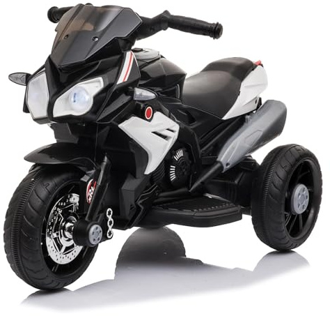 LEADZM Elektro-Kindermotorrad, 6V 7Ah Elektro-Dreirad Kinderfahrzeug für 3-6 Jahre (Schwarz) | 7Ah Akku, Elektro-Dreirad, für Kinder 3-6 Jahre, mit Musik & Scheinwerfern
