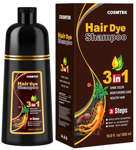 Dark Brown Hair Dye Shampoo for Men&Women,Instant Color Shampoo for Gray Hair,500ml, Semi-Permanent Herbal Dye 3-in-1
