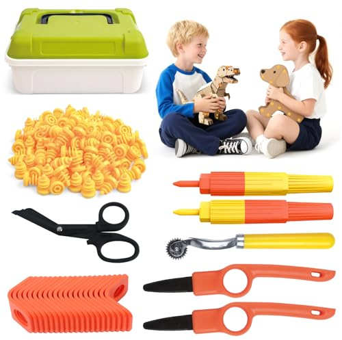 Wdmiya Kit Herramientas Construcción Cartón para Niños, Juego de Herramientas Reutilizables con Cortador 148 Piezas, Rodillo y Tijeras, Juguetes Educativos para Niños y Niñas