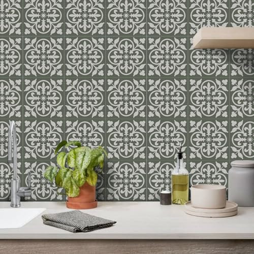 Piastrelle Adesive Cucina E Bagno Verde Salvia Impermeabile Pannelli Decorativi Per Pareti Piastrelle Mattonelle Adesive PVC Paraschizzi Cucina Adesivo Facile Da Applicare 12 PC(15x15cm)