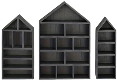 FOLODA Set di 3 mensole in legno a forma di casetta da parete, per modelli in miniatura, medaglie, collezioni