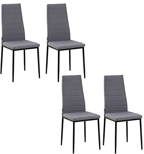 HOMCOM Lot de 4 chaises de Salle à Manger, chaises de Cuisine rembourrées avec Dossier Haut, Pieds en métal et Tissu en Lin, pour Salon, Chambre, Cuisine, Gris