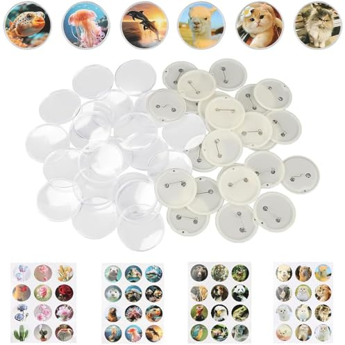 KBIBCK Button Badge Accessories for Button Maker Machine, 48 Pack Clear Buttons Pins, 2 Inch Acrylic Blank ButtonPins Bulk Including 48 Pcs ButtonsParts Pictures for Make DIY Christmas Crafts Supplies
