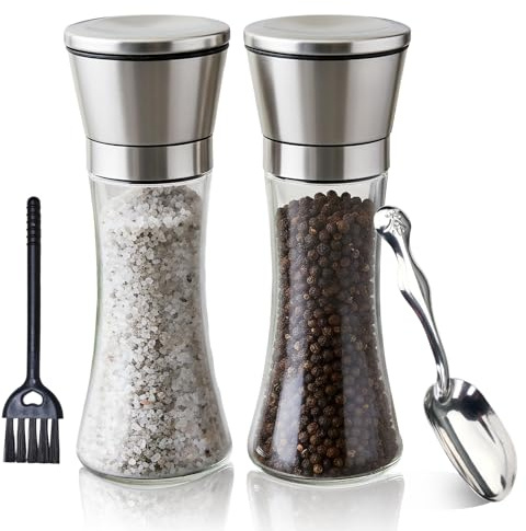 2 Bottiglie Macina Pepe 200 Ml Resistente E Antiruggine Sale E Pepe Set Regolabile Antiscivolo Sigillato Macina Sale Con Spazzola Per La Pulizia E Cucchiaio Per Il Riempimento