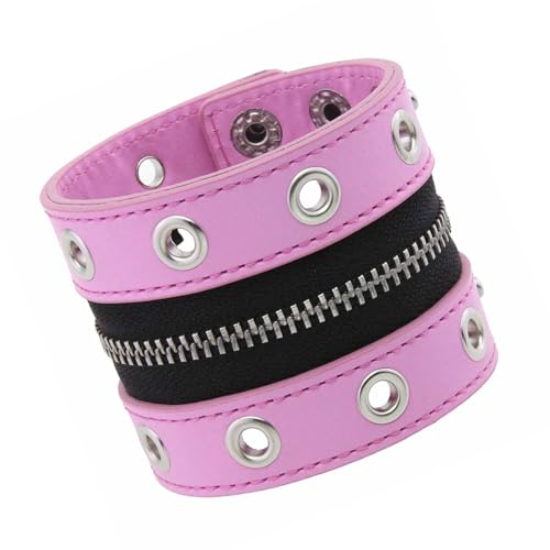 Hkfgdjdl Pulsera de cuero, estilo punk, pulsera ancha de cuero con tachuelas y cremallera funcional para accesorios de moda vanguardistas