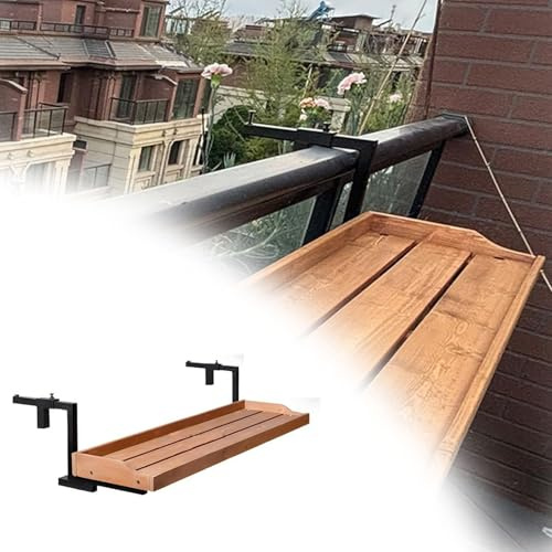 Generico tavolo ringhiera balcone Tavolo Con Ringhiera/scrivania Sospesa Con Parapetto Per Porta Piante, Scrivania Sospesa In Legno Massello Resistente Alle Intemperie(L 24in/60cm)