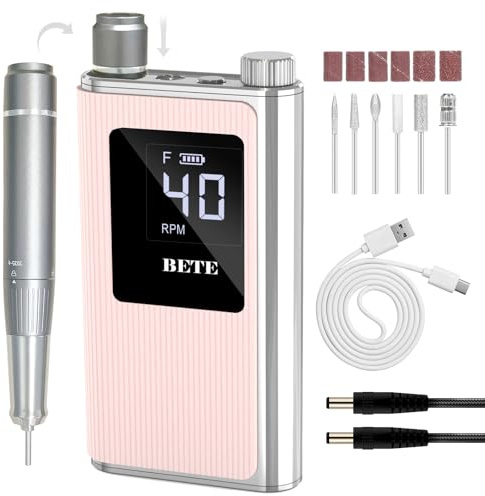 BETE professionale per unghie, 40000 giri/min, kit di lime elettriche senza fili con 6 bit, Efile ricaricabile per smalto unghie in gel acrilico, strumenti per manicure, Rosa