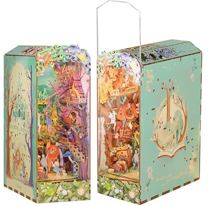 Tonecheer DIY Book Nook Kit, Dorothy's Journey 3D Puzzle Wooden Fairy Tales Miniature House Kit for Adults, Booknook Set Dollhouse Bookshelf Decor Bookend with Dust Cover and LEDs