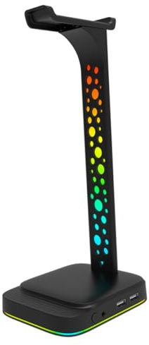 Artibetter Supporto per Cuffie da Scrivania con Ricarica USB Doppia Stand Rgb per Auricolari con Base Stabile Illuminazione Colorata per Gaming e Organizzazione Pratica