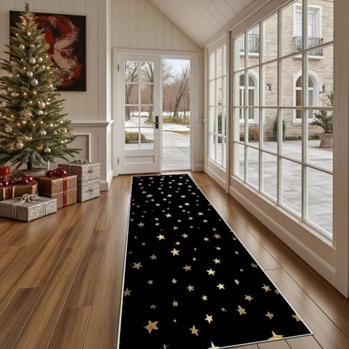 Dppyuxa Weltraum Stern Teppich Läufer Flur Anmut Galaxie Lang Waschbar und rutschfest Minimalistisch Pentagramm Küchenläufer Flurteppich für Küche & Eingangsbereich 60x150 cm