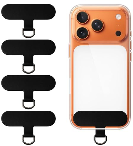 Bitone Lot de 4 Attaches Pour Lanière de Téléphone, Patch de Fixation Anti-Rayures en Nylon pour Coque – Support Robuste pour Sangles et Dragonnes（Noir