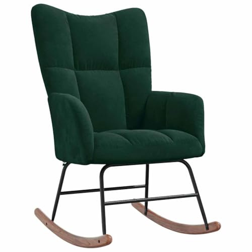 Tomostar Fauteuil à Bascule, Rocking Chair Chaise à Bascule Vert foncé Velours 61 x 78 x 98 cm