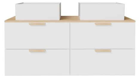 Vente-unique - Armario colgante con lavabo cuadrado – Blanco – L 120 cm – AVORELI