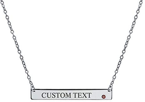 Bling Jewelry Personalisierter Flacher Seitlicher Barren-Anhänger Dunkelrot Geburtsmonat Januar Kristall Halskette Sterlingsilber Individuelle Gravur