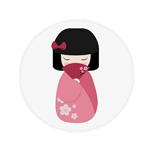 Pink Kimono Fan Sakura Japan Anti-slip Floor Pet Mat Round Bathroom Living Room Kitchen Door 80cm Gift